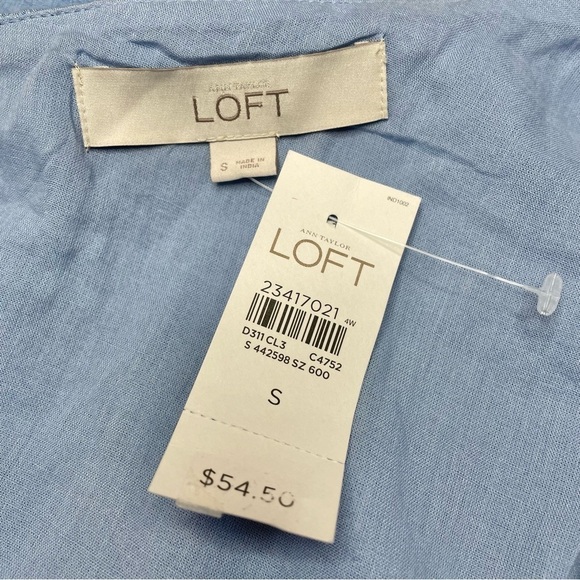 Ann Taylor Loft Blue Chambray Cotton One Shoulder Ruffle Top Blouse Small NWT - Picture 8 of 11